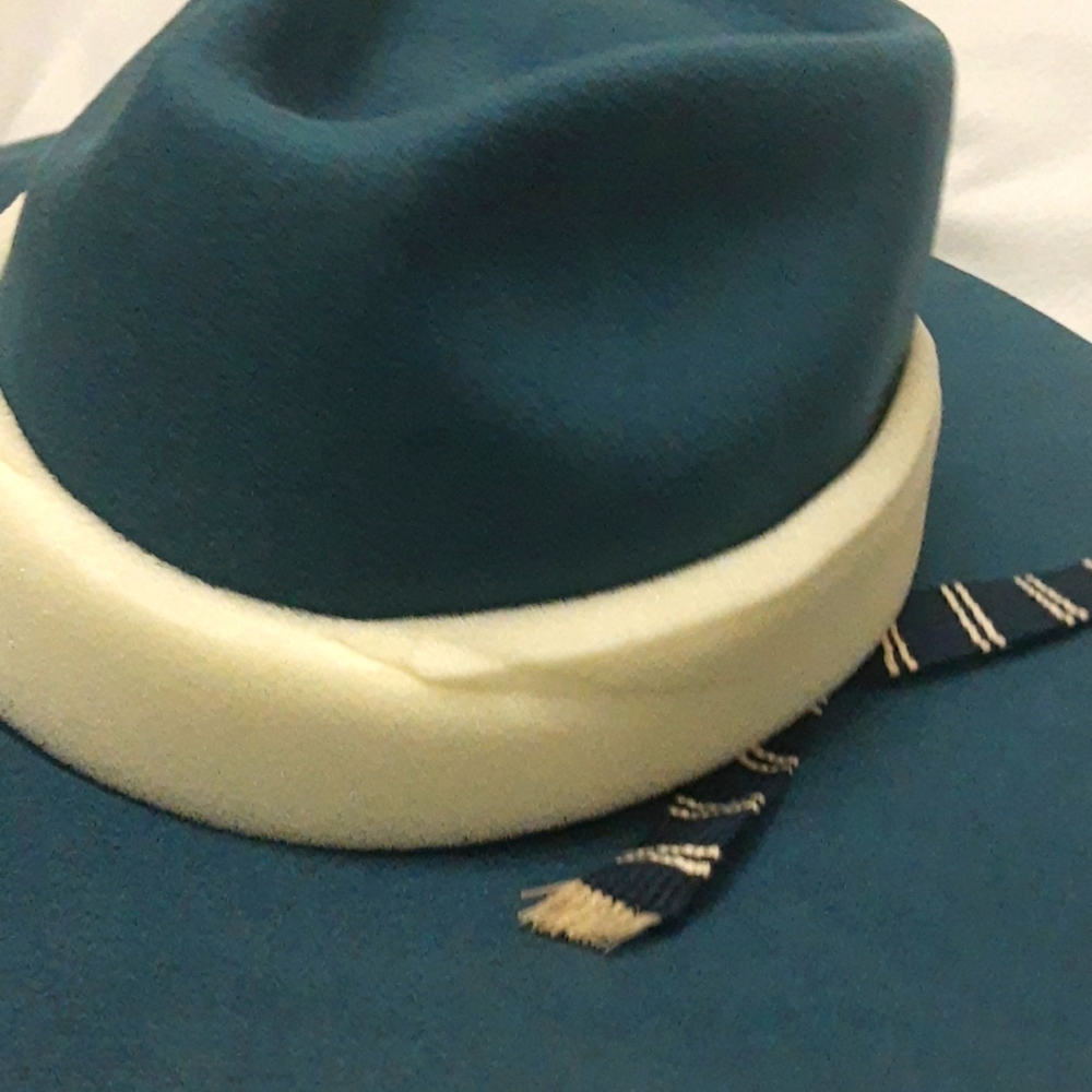 Brixton Leigh Australian WOOL FELT Wide Brim Fedora Hat INDIE TEAL BLUE NEW - Picture 17 of 17